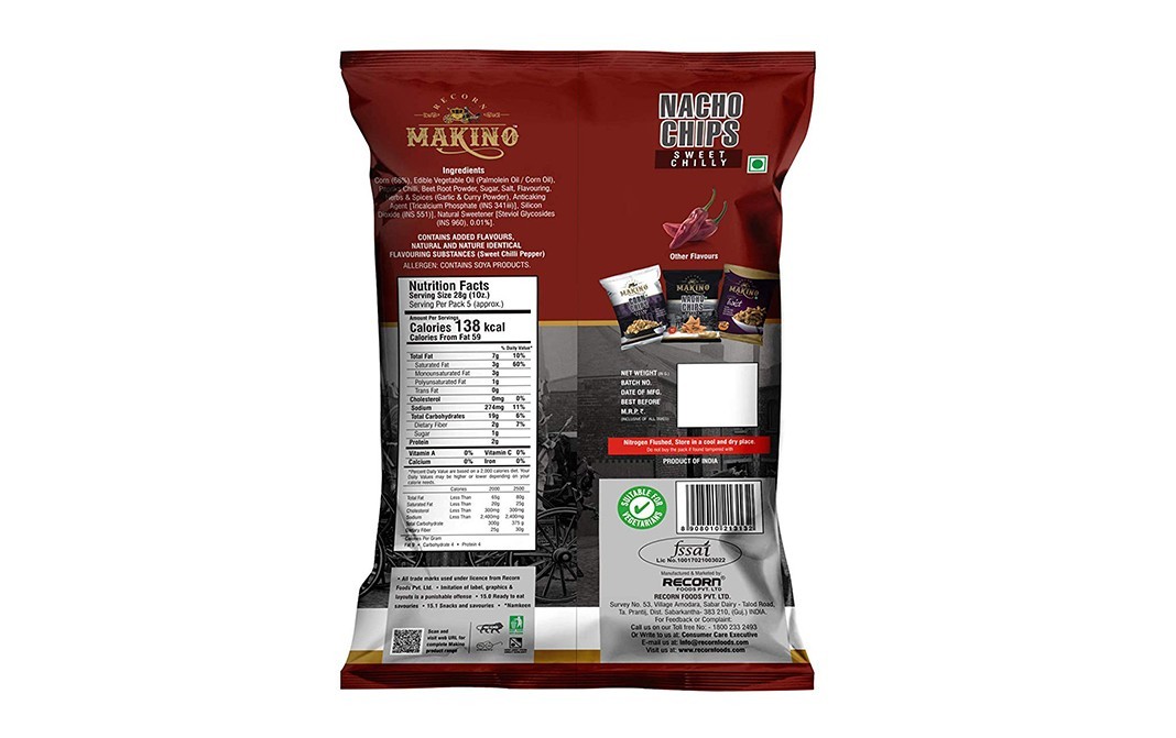 Makino Nacho Chips Sweet Chilly    Pack  150 grams